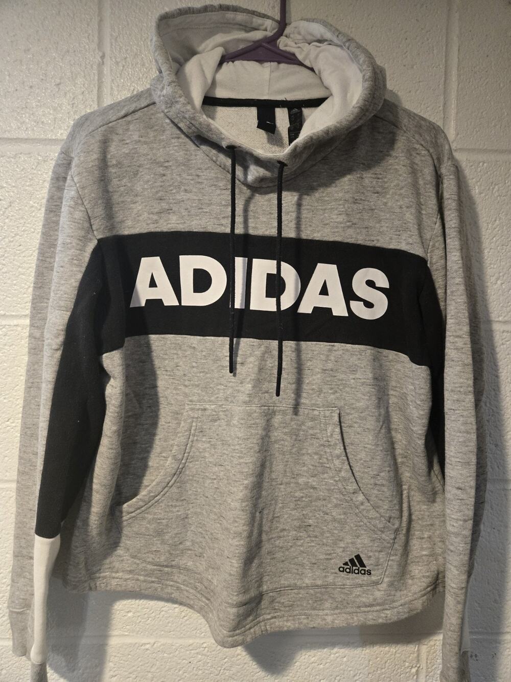 Womens Adidas High Neck Hoodie Gray Black Size L